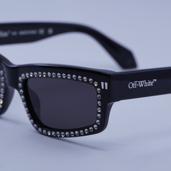 Off-White OERI135 MIRAMAR 1307 Sunglasses Black with White Stone Rectangle Frame - Picture 5 of 10